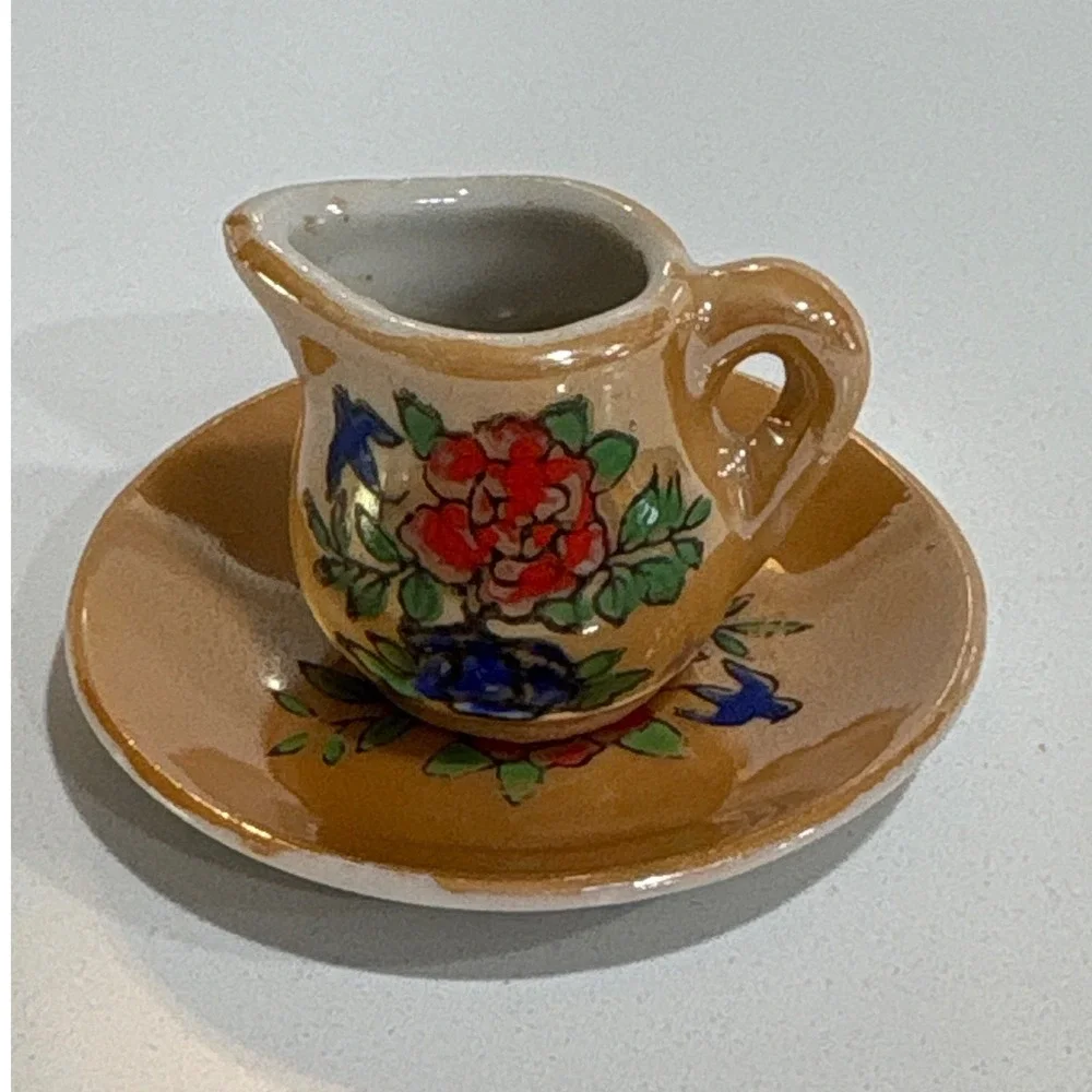 Vintage Miniature Creamer and Saucer Set Japan Floral Design‎ Dollhouse